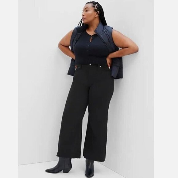 GAP High Rise Wide-Leg Black Wash Raw Hem Jeans Plus Size 35/20 - Picture 3 of 9